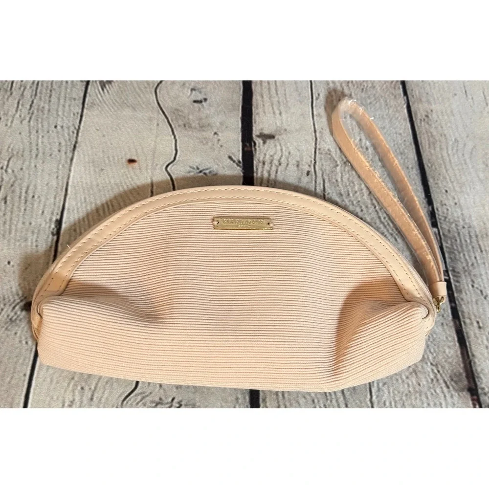 Giorgio Armani Beauty Ribbed Wristlet Makeup Bag Champagne Gold GA Logo Clutch